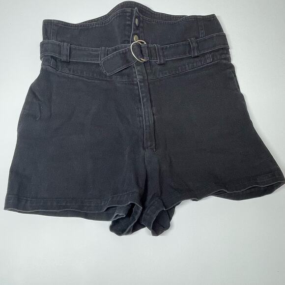 Oak Denim Paperbag Jean Shorts Women's Size Small Black High Rise Belted Casual - Picture 3 of 7
